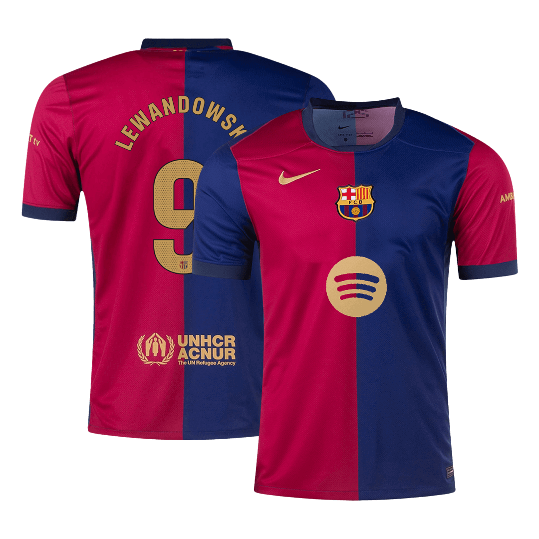 Maillot de football LEWANDOWSKI #9 Barcelone Domicile 2024/25 - Logo Spotify sans texte