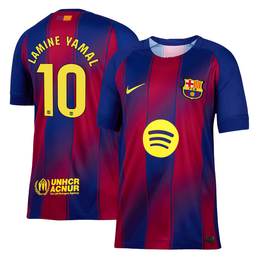 Kits de fútbol LAMINE YAMAL #10 Camiseta de fútbol local del Barcelona 2025/26 Rojo y azul