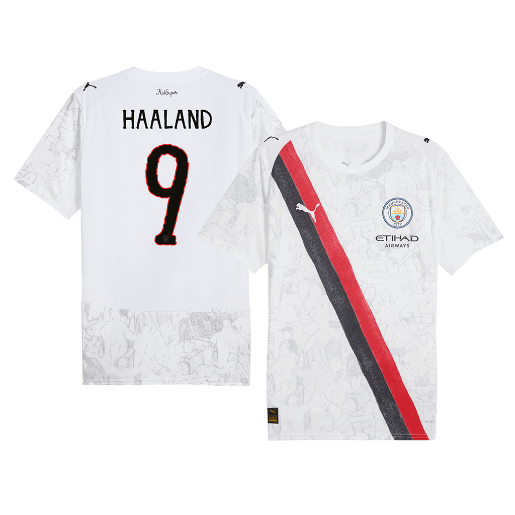 Maillot de football HAALAND #9 Manchester City KidSuper 2025/26 Blanc - Coupe du Monde des Clubs